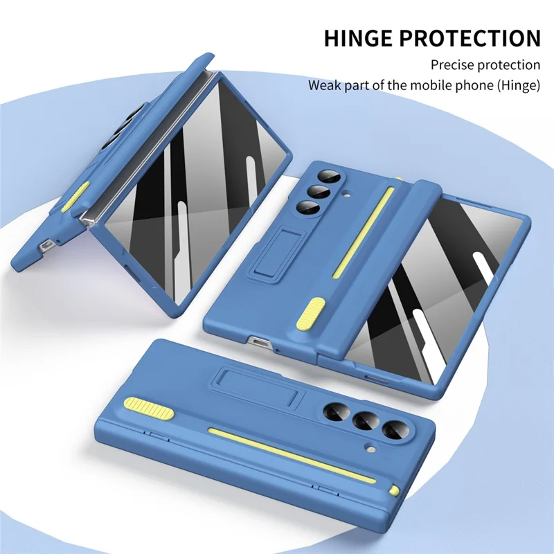 For Samsung Galaxy Z Fold8 Kickstand Phone Case with Tempered Glass Screen Protector and Stylus Pen - Sky Blue