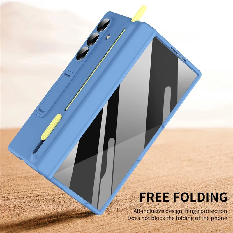 For Samsung Galaxy Z Fold8 Kickstand Phone Case with Tempered Glass Screen Protector and Stylus Pen - Sky Blue