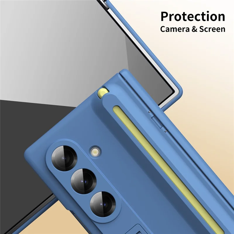 For Samsung Galaxy Z Fold8 Kickstand Phone Case with Tempered Glass Screen Protector and Stylus Pen - Sky Blue