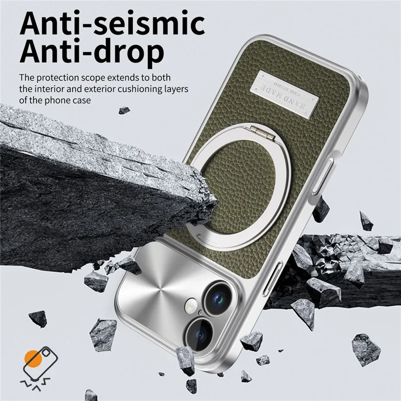 Funda magnética con soporte giratorio para iPhone 17, carcasa trasera de textura de litchi en piel PU+PC+TPU - Verde