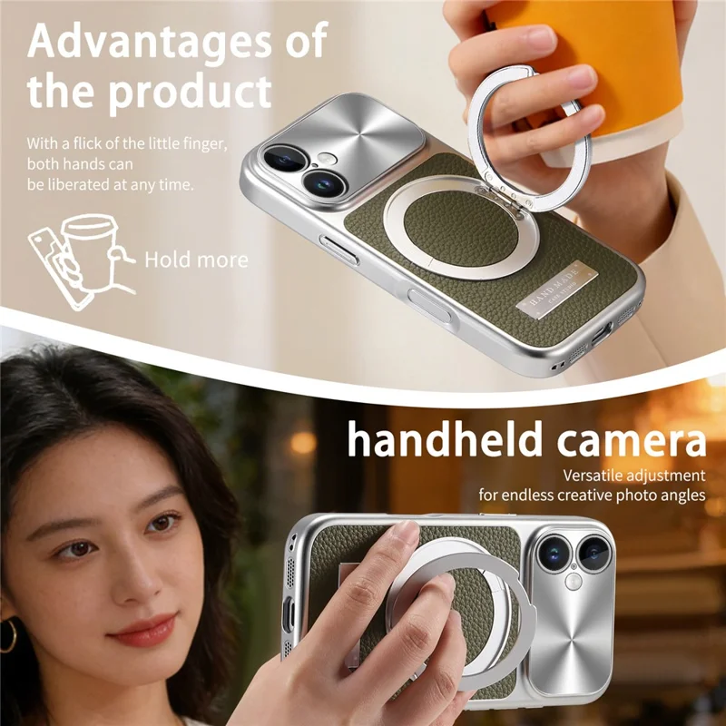 Funda magnética con soporte giratorio para iPhone 17, carcasa trasera de textura de litchi en piel PU+PC+TPU - Verde