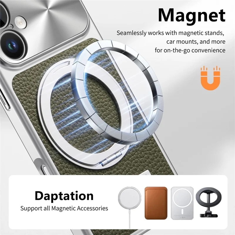 Funda magnética con soporte giratorio para iPhone 17, carcasa trasera de textura de litchi en piel PU+PC+TPU - Verde