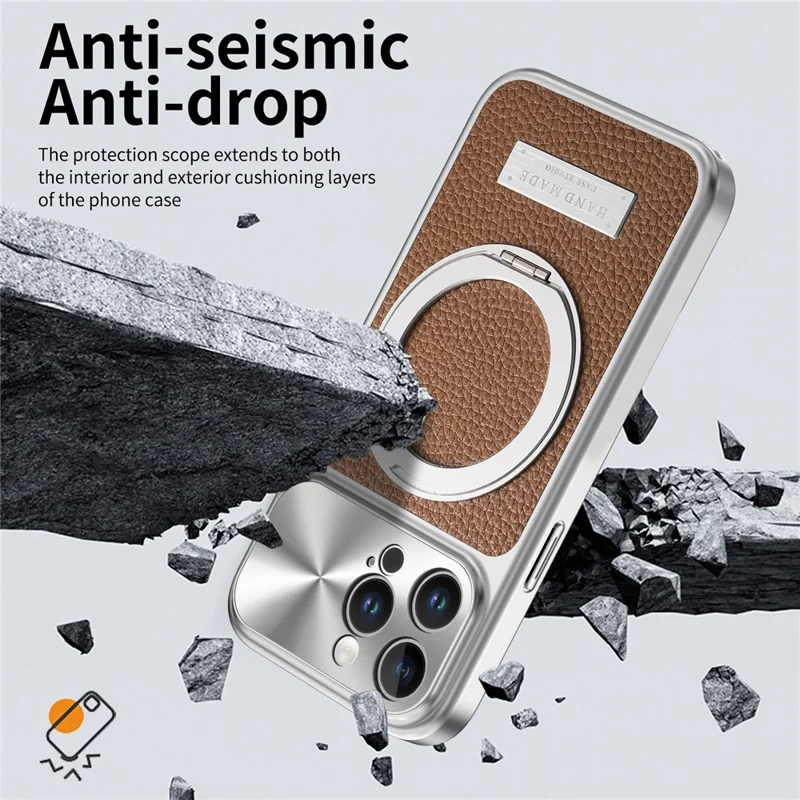 Magnetische Hülle mit Ständer für iPhone 15 Pro, TPU+PC+PU-Leder, Litschi-Textur, Handy-Rückendeckel - Braun