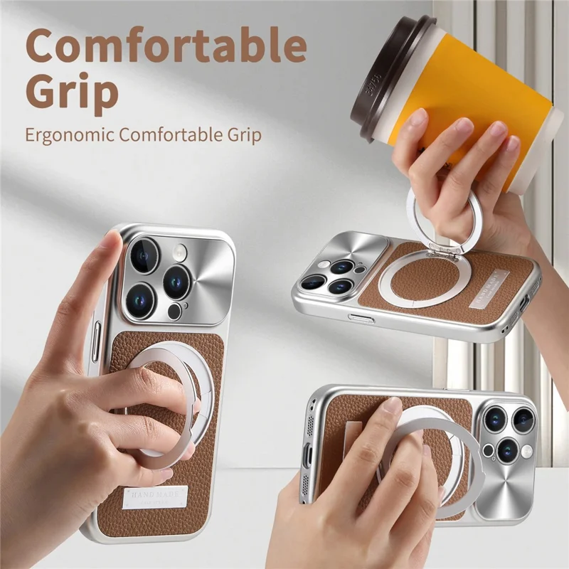 Magnetische Hülle mit Ständer für iPhone 15 Pro, TPU+PC+PU-Leder, Litschi-Textur, Handy-Rückendeckel - Braun