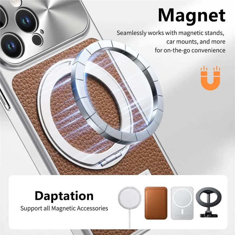 Magnetische Hülle mit Ständer für iPhone 15 Pro, TPU+PC+PU-Leder, Litschi-Textur, Handy-Rückendeckel - Braun