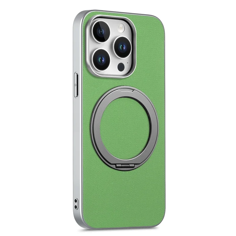 غطاء لهاتف iPhone 15 Pro Max مع حلقة دوارة مغناطيسية وغطاء خلفي شبكي ناعم من الجلد + PC + TPU - أخضر