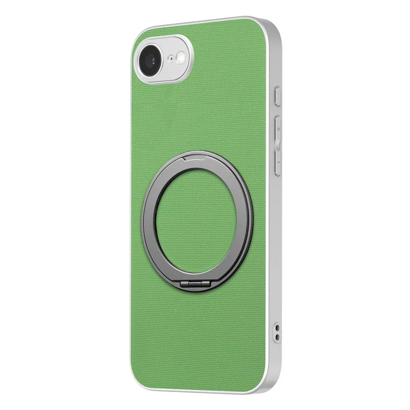 Funda magnética para iPhone 16e / 17e con anillo giratorio y textura de cuadrícula fina, carcasa de cuero + PC + TPU - Verde