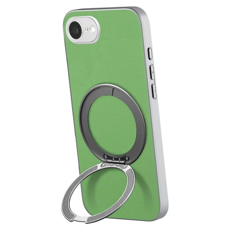 Funda magnética para iPhone 16e / 17e con anillo giratorio y textura de cuadrícula fina, carcasa de cuero + PC + TPU - Verde