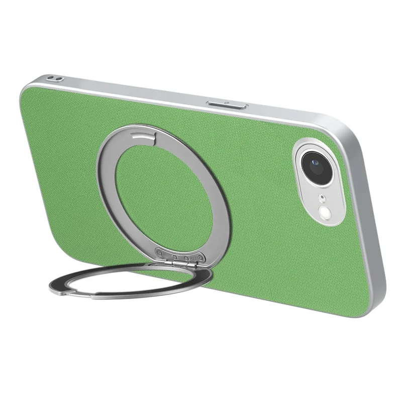 Funda magnética para iPhone 16e / 17e con anillo giratorio y textura de cuadrícula fina, carcasa de cuero + PC + TPU - Verde