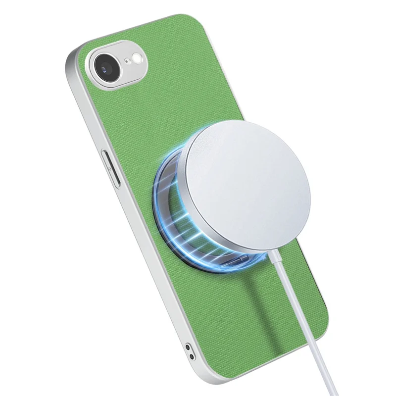Funda magnética para iPhone 16e / 17e con anillo giratorio y textura de cuadrícula fina, carcasa de cuero + PC + TPU - Verde