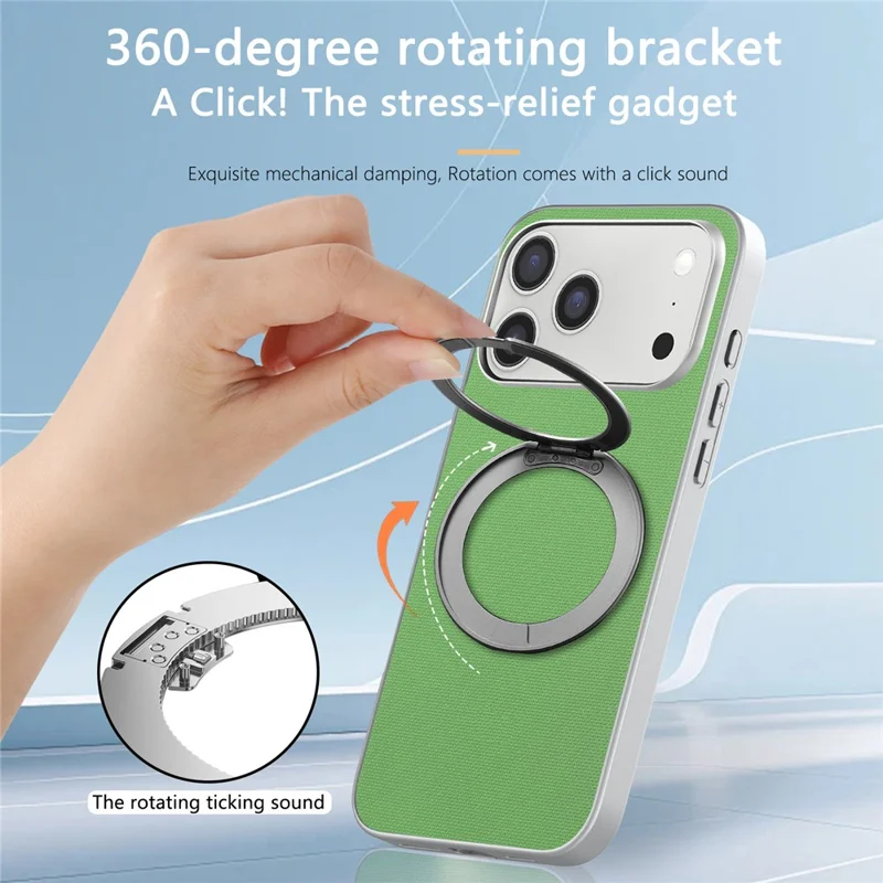 Cover magnetico con anello supporto per iPhone 17 Pro Max, custodia in pelle con texture a griglia fine + PC + TPU - Verde