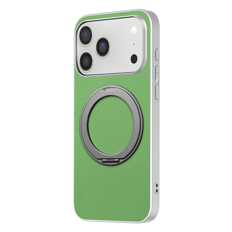 Cover magnetico con anello supporto per iPhone 17 Pro Max, custodia in pelle con texture a griglia fine + PC + TPU - Verde