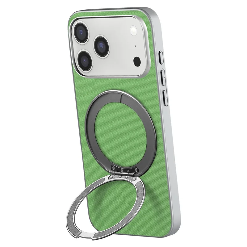 Cover magnetico con anello supporto per iPhone 17 Pro Max, custodia in pelle con texture a griglia fine + PC + TPU - Verde
