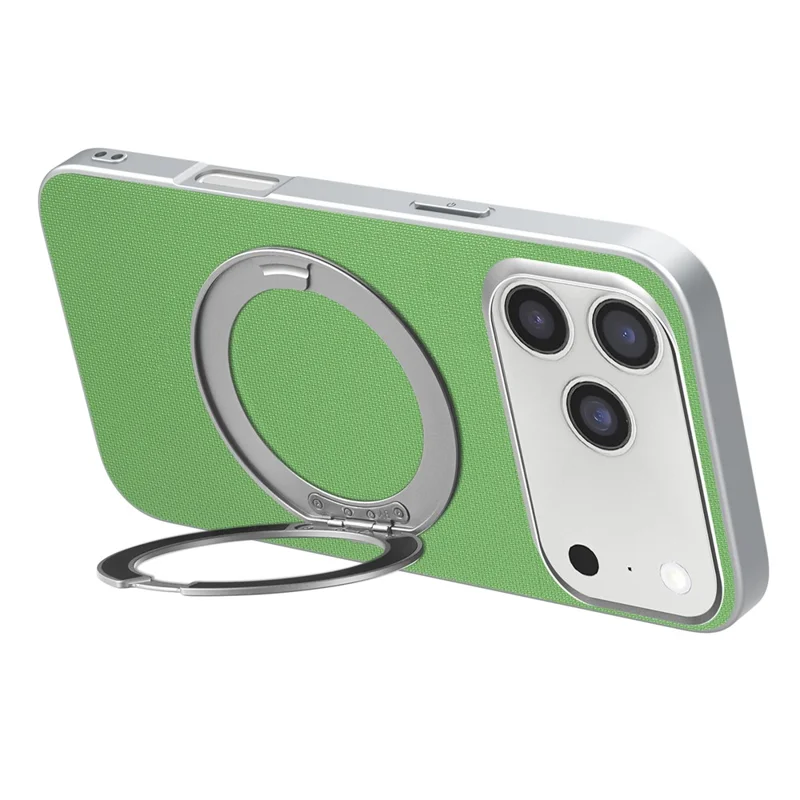 Cover magnetico con anello supporto per iPhone 17 Pro Max, custodia in pelle con texture a griglia fine + PC + TPU - Verde