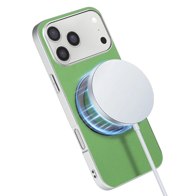 Cover magnetico con anello supporto per iPhone 17 Pro Max, custodia in pelle con texture a griglia fine + PC + TPU - Verde
