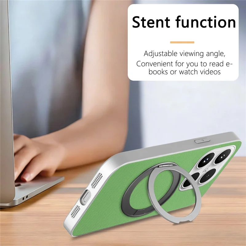 For Xiaomi 17 Magnetic Case Ring Kickstand Fine Grid Texture Leather + PC + TPU Phone Cover - Green