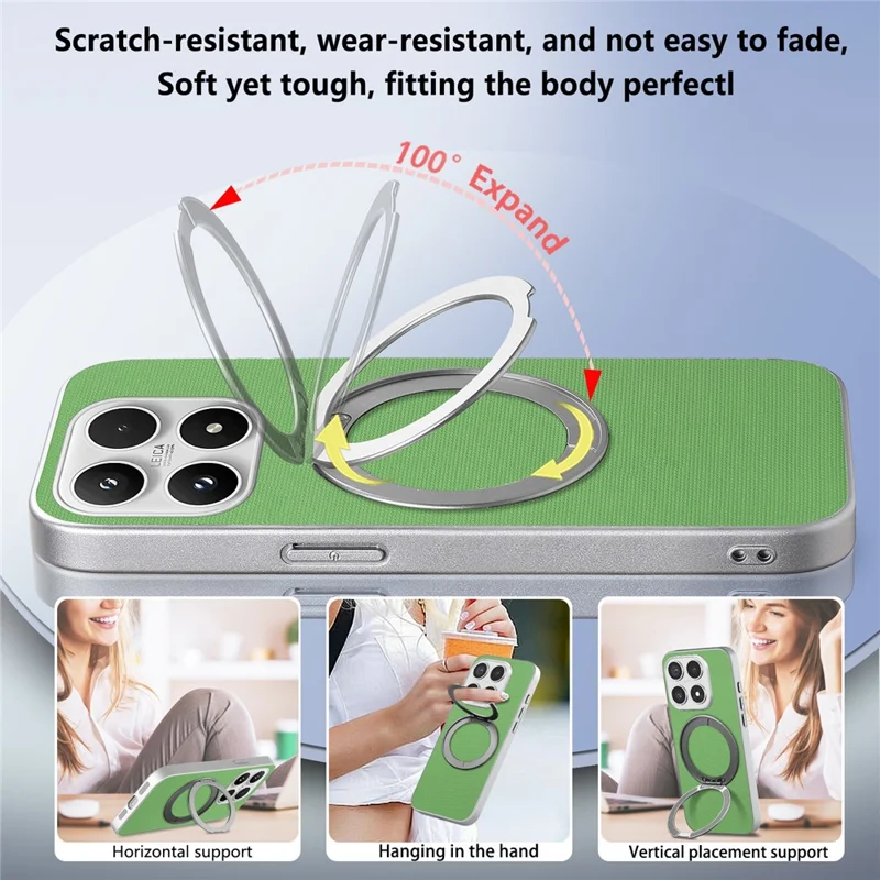For Xiaomi 17 Magnetic Case Ring Kickstand Fine Grid Texture Leather + PC + TPU Phone Cover - Green