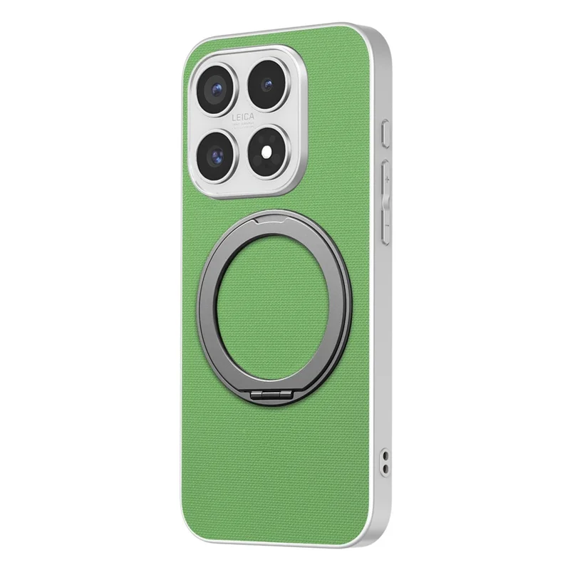 For Xiaomi 17 Magnetic Case Ring Kickstand Fine Grid Texture Leather + PC + TPU Phone Cover - Green