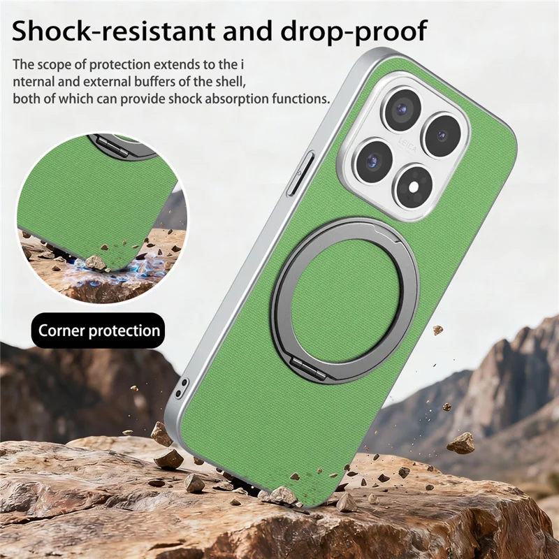 For Xiaomi 17 Magnetic Case Ring Kickstand Fine Grid Texture Leather + PC + TPU Phone Cover - Green