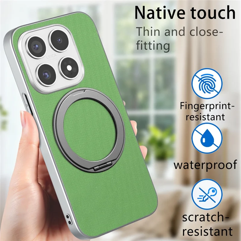 For Xiaomi 17 Magnetic Case Ring Kickstand Fine Grid Texture Leather + PC + TPU Phone Cover - Green