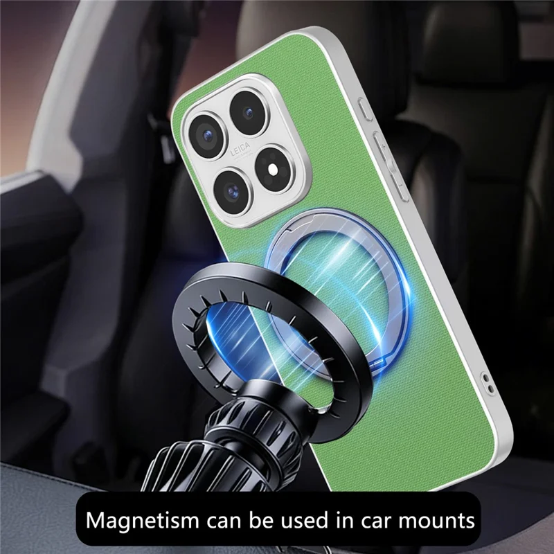 For Xiaomi 17 Magnetic Case Ring Kickstand Fine Grid Texture Leather + PC + TPU Phone Cover - Green