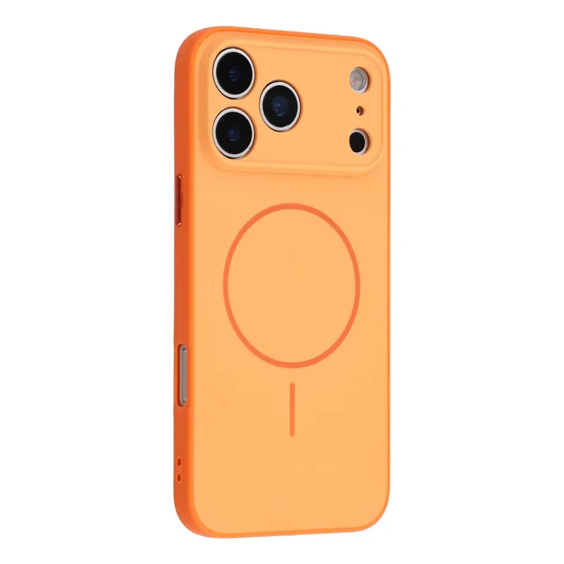 For iPhone 17 Pro Max Magnetic Case TPU + PC Shockproof Phone Cover with Electroplated Buttons - Orange