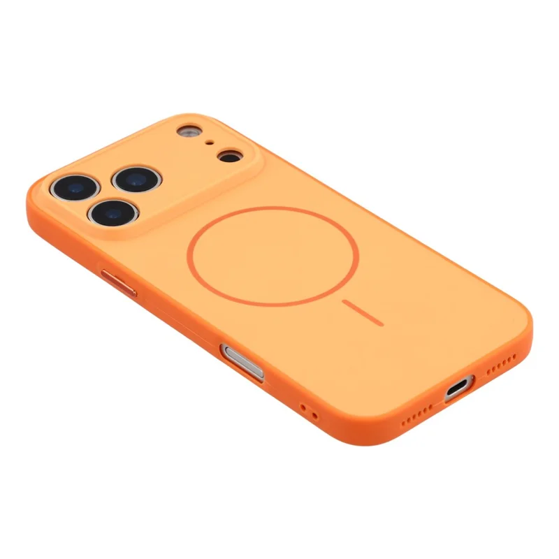 For iPhone 17 Pro Magnetic Case TPU + PC Shockproof Phone Cover with Electroplated Buttons - Orange