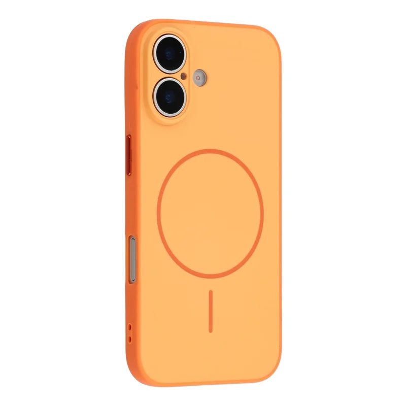 For iPhone 16 Magnetic Case TPU + PC Shockproof Phone Cover with Electroplated Buttons - Orange