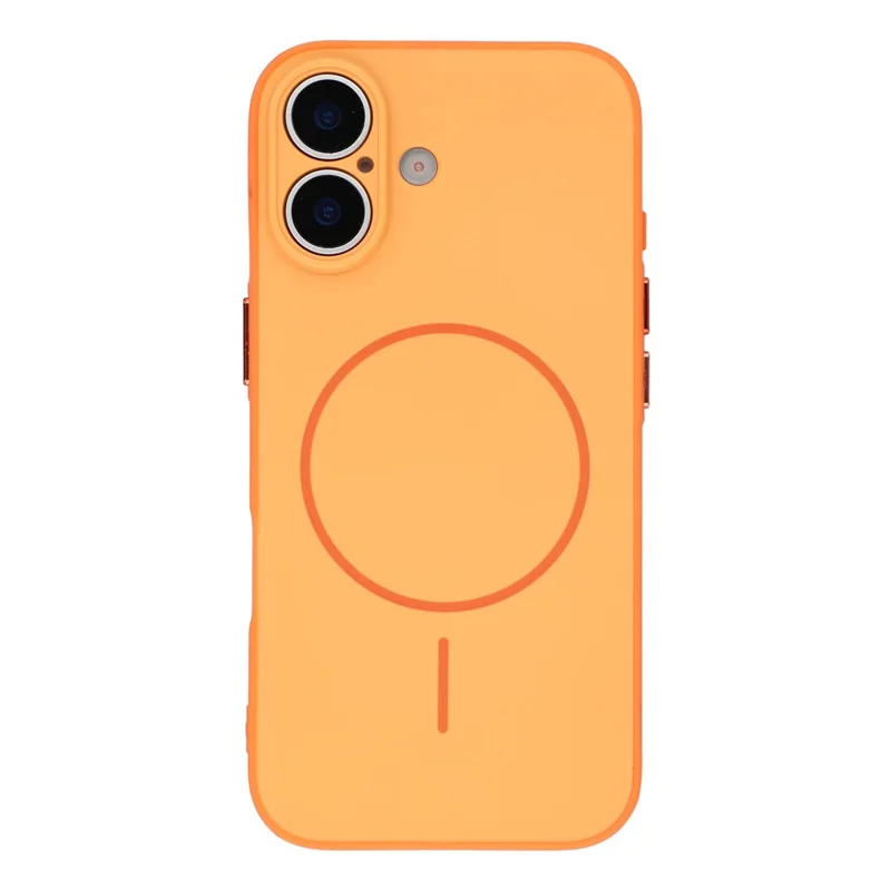 For iPhone 16 Magnetic Case TPU + PC Shockproof Phone Cover with Electroplated Buttons - Orange