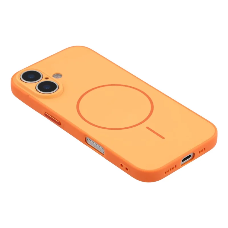 For iPhone 16 Magnetic Case TPU + PC Shockproof Phone Cover with Electroplated Buttons - Orange