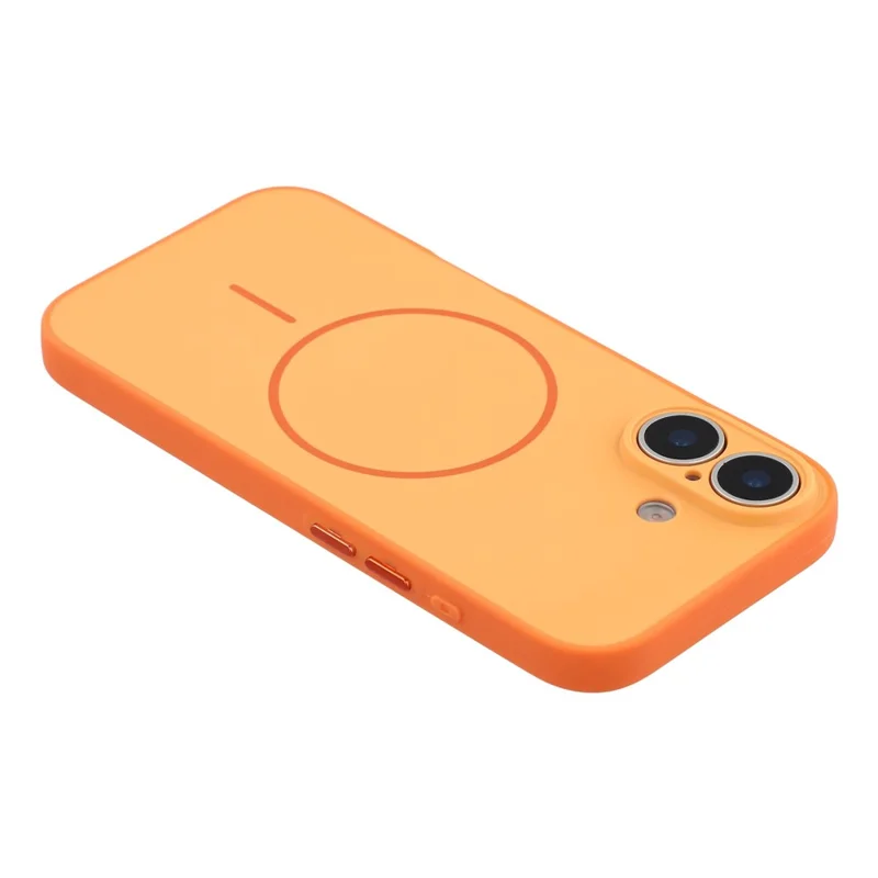 For iPhone 16 Magnetic Case TPU + PC Shockproof Phone Cover with Electroplated Buttons - Orange