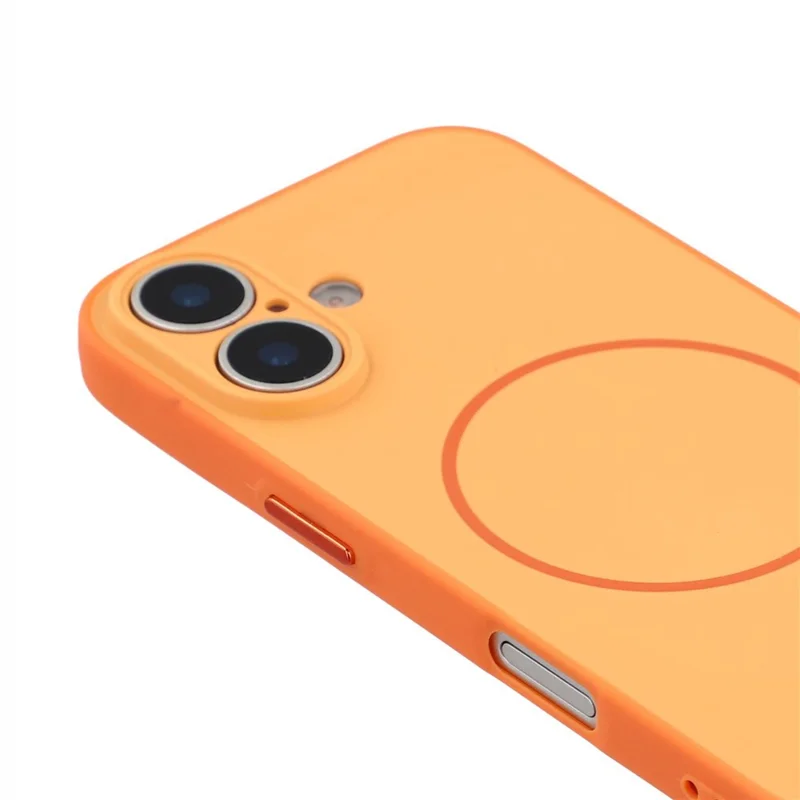 For iPhone 16 Magnetic Case TPU + PC Shockproof Phone Cover with Electroplated Buttons - Orange