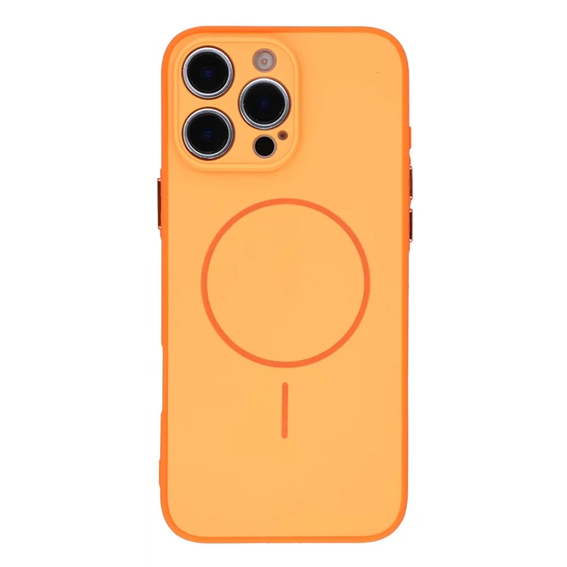 For iPhone 16 Pro Magnetic Case TPU + PC Shockproof Phone Cover with Electroplated Buttons - Orange
