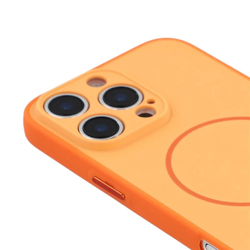 For iPhone 16 Pro Magnetic Case TPU + PC Shockproof Phone Cover with Electroplated Buttons - Orange