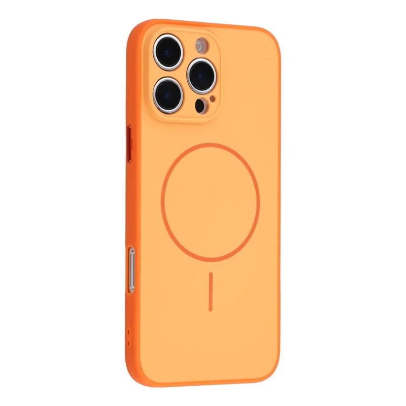 For iPhone 16 Pro Max Magnetic Case TPU + PC Shockproof Phone Cover with Electroplated Buttons - Orange