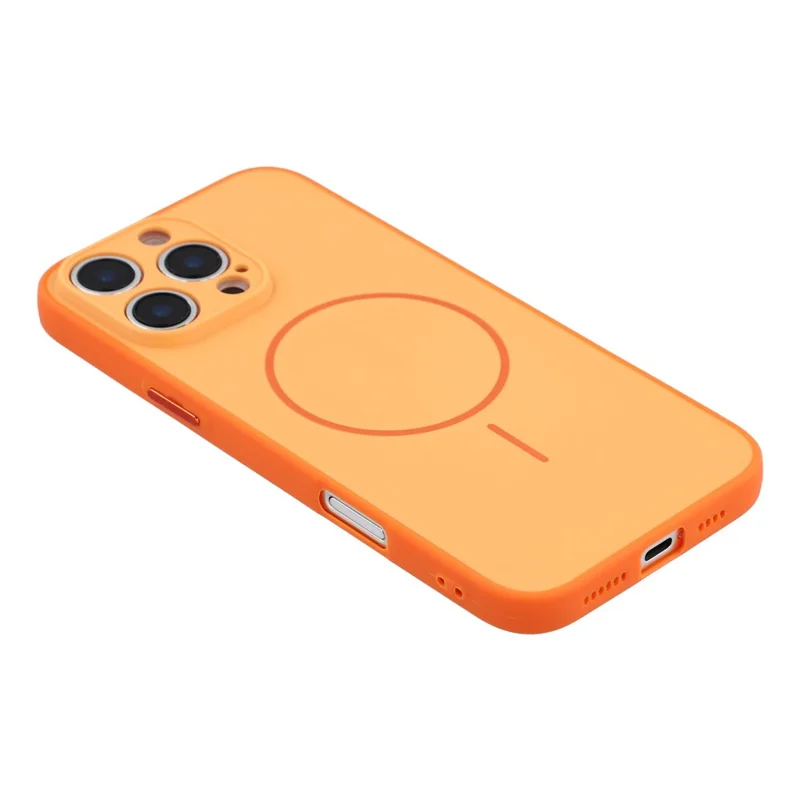 For iPhone 16 Pro Max Magnetic Case TPU + PC Shockproof Phone Cover with Electroplated Buttons - Orange