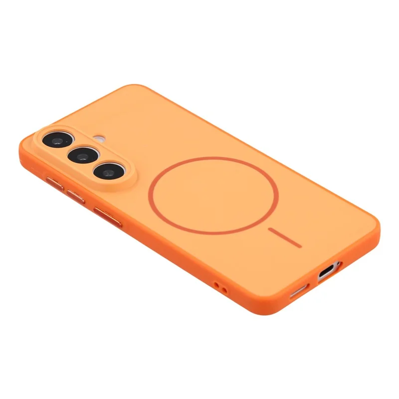 For Samsung Galaxy S25 Magnetic Case TPU + PC Shockproof Phone Cover with Electroplated Buttons - Orange