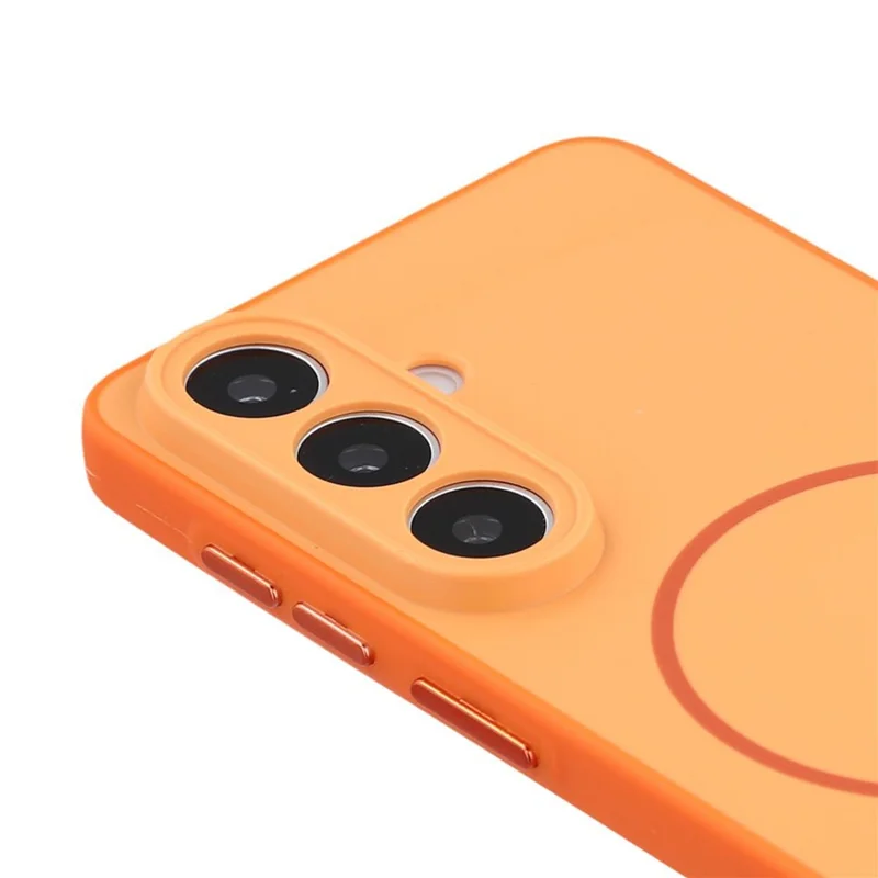 For Samsung Galaxy S25 Magnetic Case TPU + PC Shockproof Phone Cover with Electroplated Buttons - Orange