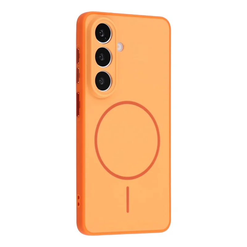 For Samsung Galaxy S25+ Magnetic Case TPU + PC Shockproof Phone Cover with Electroplated Buttons - Orange