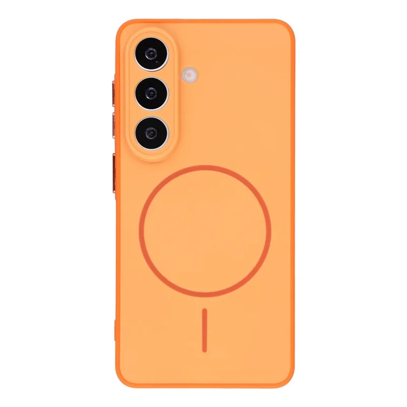 For Samsung Galaxy S25 FE Magnetic Case TPU + PC Shockproof Phone Cover with Electroplated Buttons - Orange