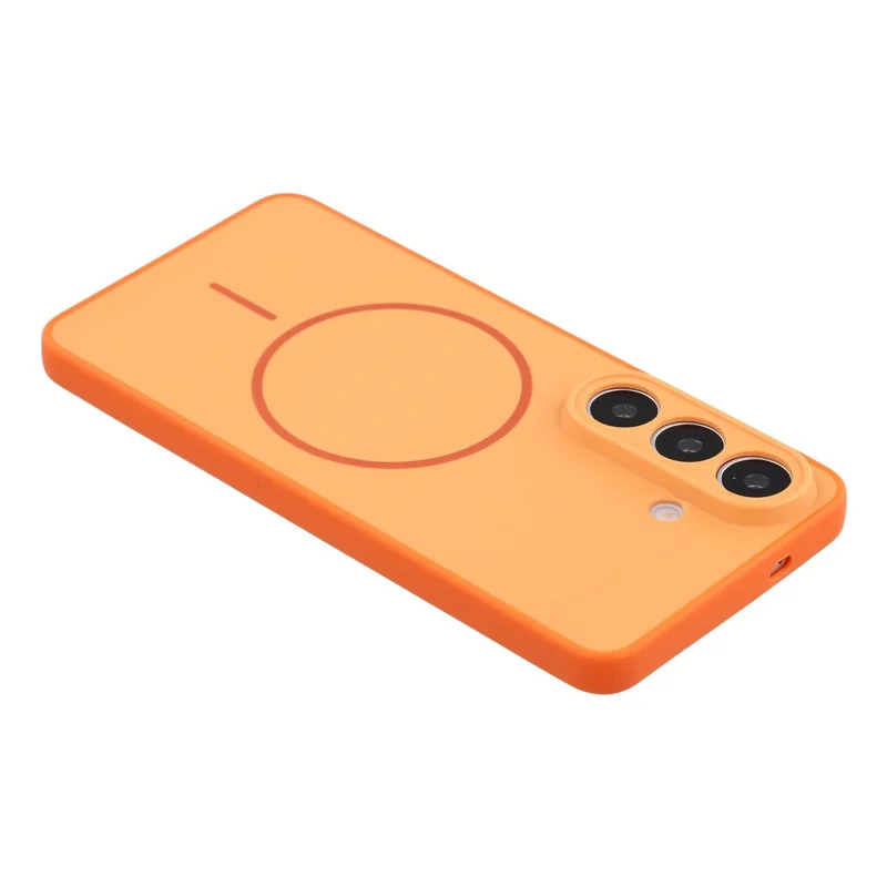 For Samsung Galaxy S25 FE Magnetic Case TPU + PC Shockproof Phone Cover with Electroplated Buttons - Orange