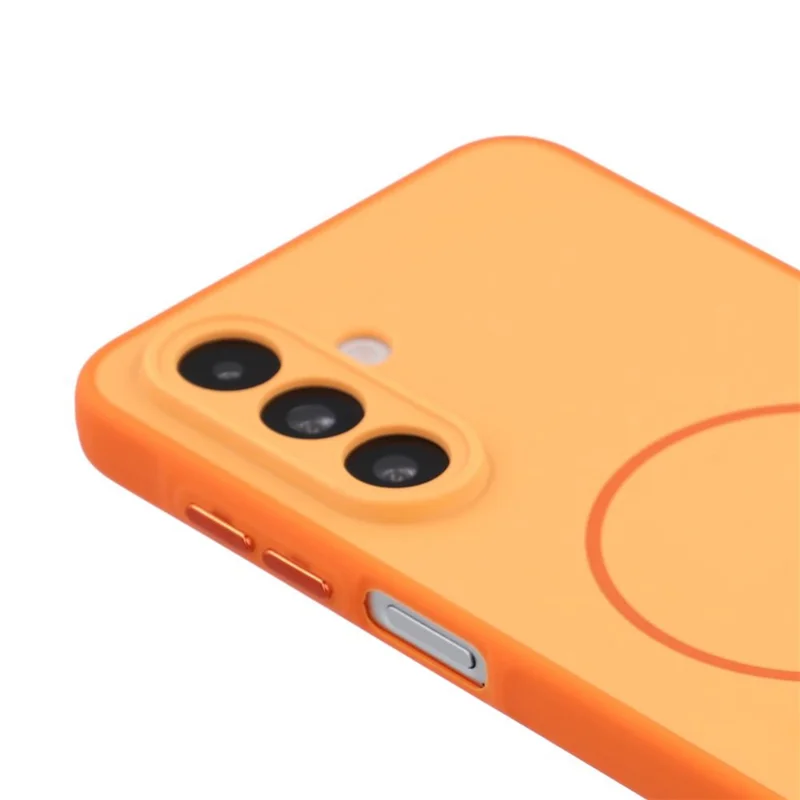 For Samsung Galaxy A26 5G Magnetic Case TPU + PC Shockproof Phone Cover with Electroplated Buttons - Orange