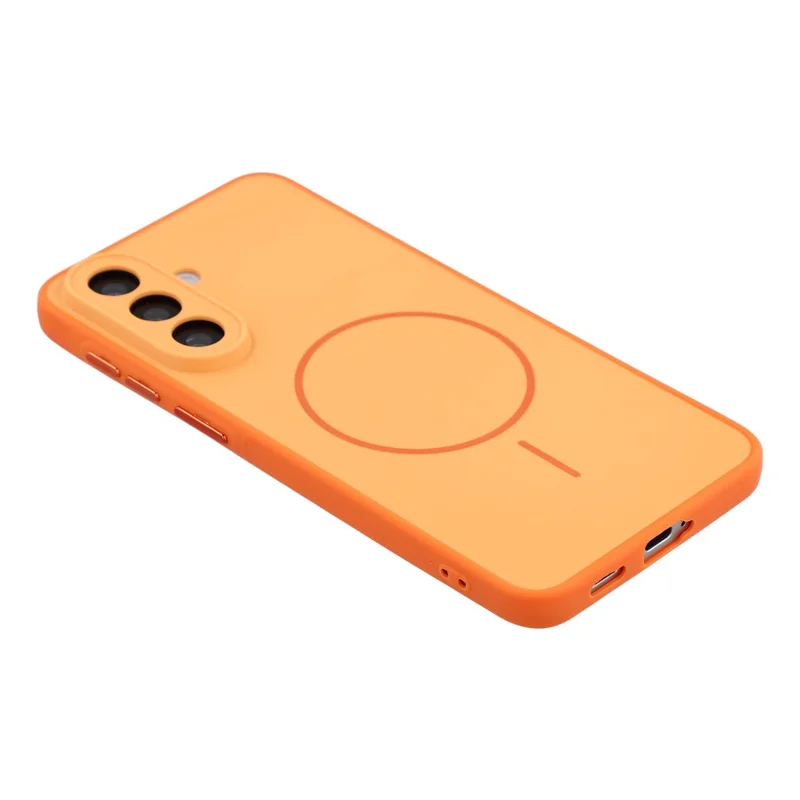For Samsung Galaxy A36 5G Magnetic Case TPU + PC Shockproof Phone Cover with Electroplated Buttons - Orange