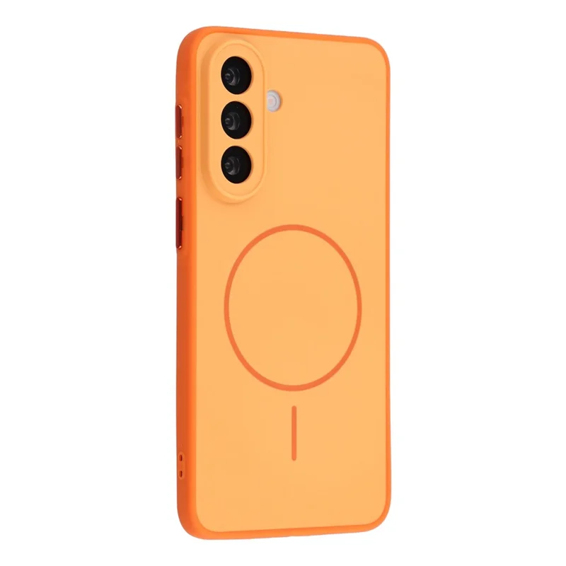 For Samsung Galaxy A56 5G Magnetic Case TPU + PC Shockproof Phone Cover with Electroplated Buttons - Orange