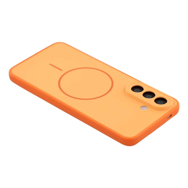 For Samsung Galaxy A56 5G Magnetic Case TPU + PC Shockproof Phone Cover with Electroplated Buttons - Orange
