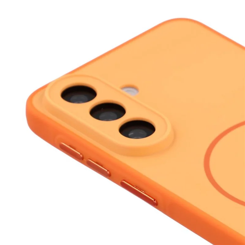 For Samsung Galaxy A56 5G Magnetic Case TPU + PC Shockproof Phone Cover with Electroplated Buttons - Orange