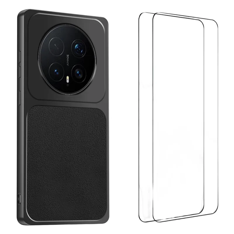 WANLONFENG XYP Series for Honor Magic8 Pro 5G Case Lambskin Texture Shockproof PC TPU Hybrid Protective Cover with 2Pcs Tempered Glass Film - Black
