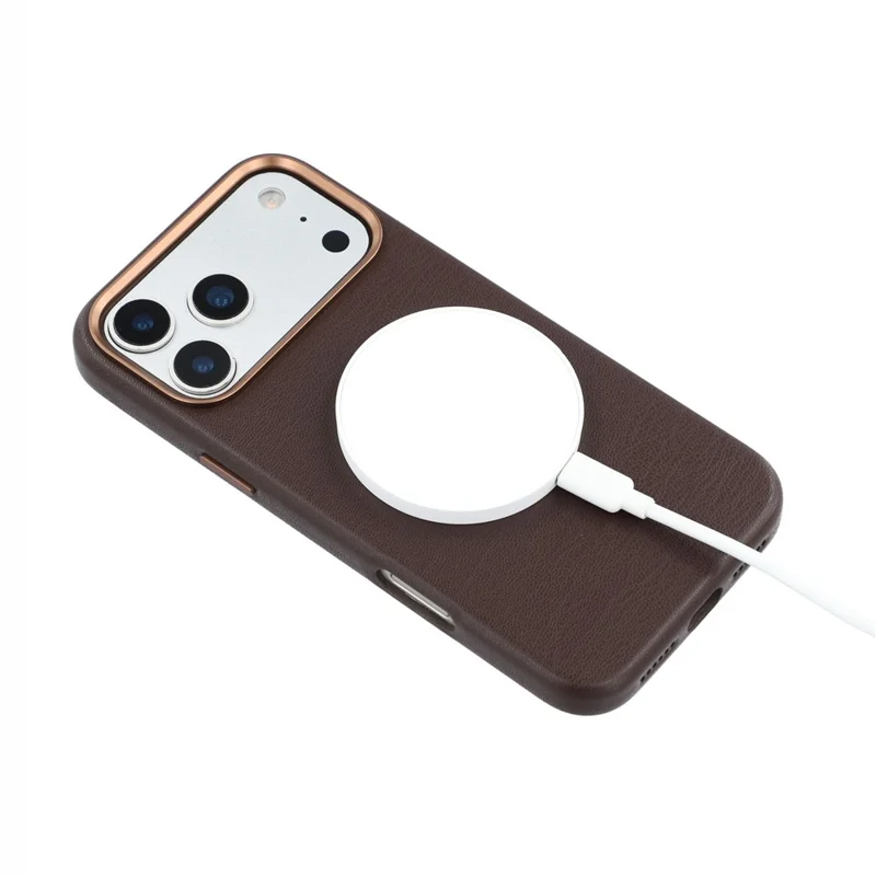 For iPhone 17 Pro Magnetic Case Eco-Friendly Bio-Based Leather Phone Back Cover GRS Certified - Dark Brown