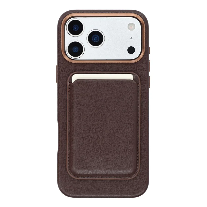 For iPhone 17 Pro Magnetic Case with Card Holder Bio-Based Leather Phone Back Cover GRS Certified - Dark Brown