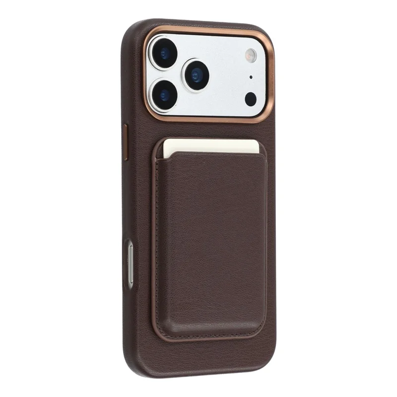 For iPhone 17 Pro Magnetic Case with Card Holder Bio-Based Leather Phone Back Cover GRS Certified - Dark Brown